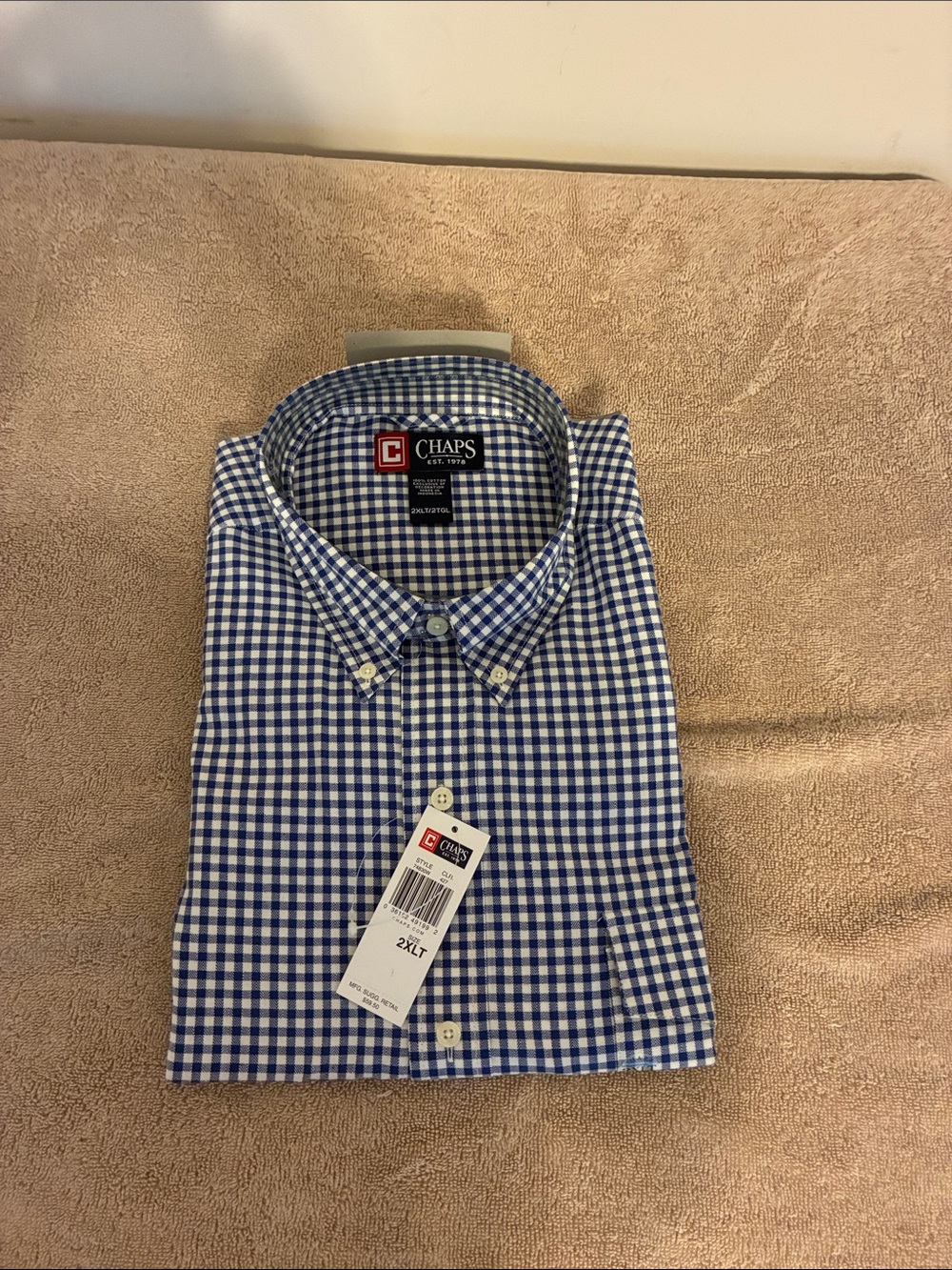 Chaps 2XLT Men's Blue and White Gingham Button-Down Shirt